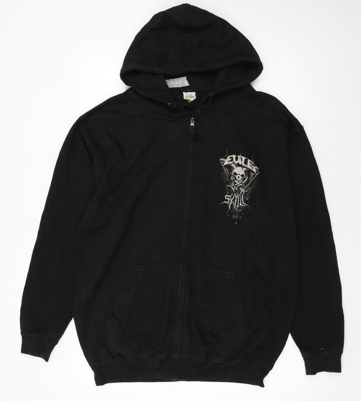 AWDis Mens Black Full Zip Hoodie L Gothic Skull Graphic
