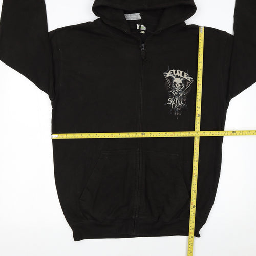 AWDis Mens Black Full Zip Hoodie L Gothic Skull Graphic