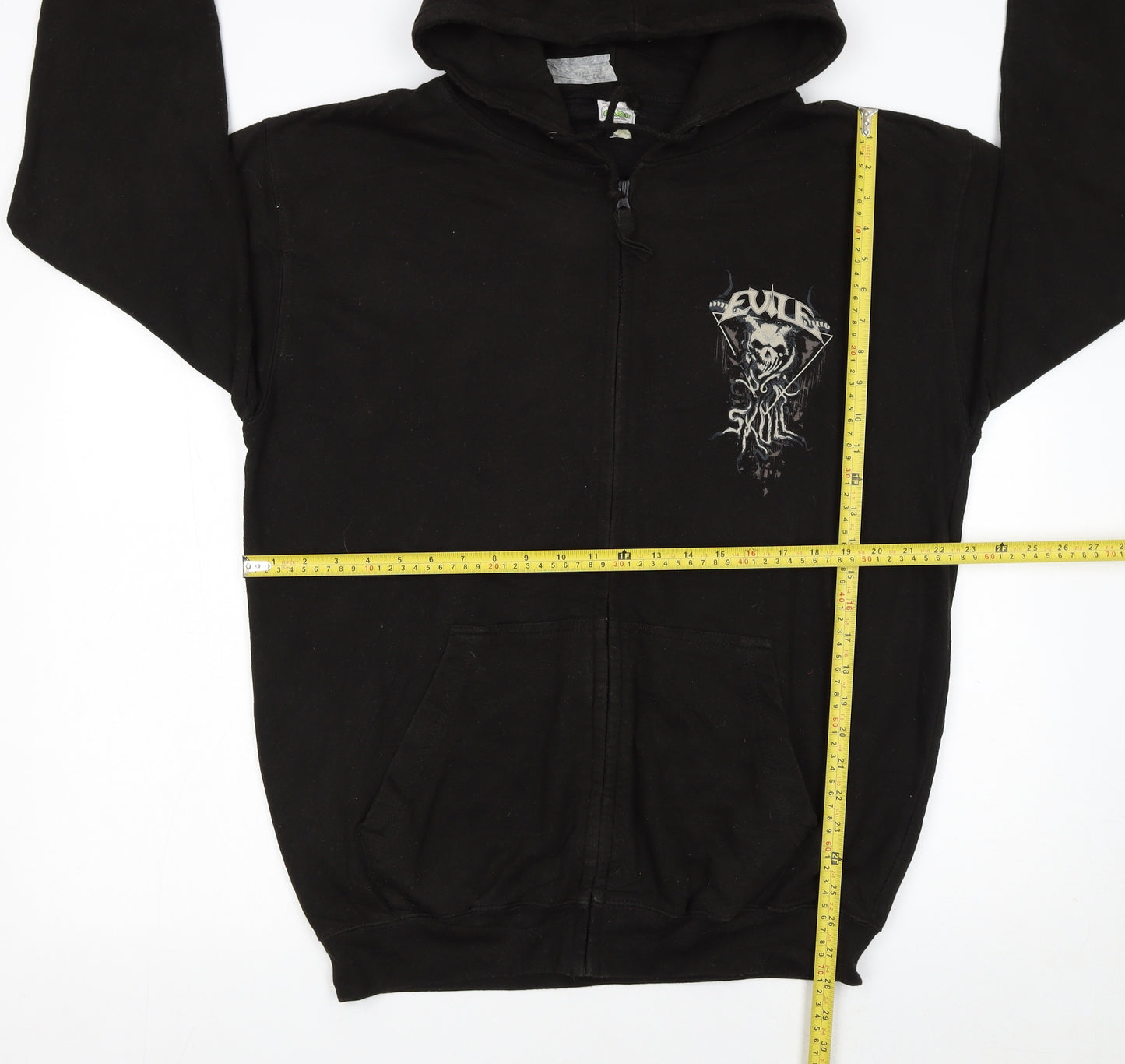 AWDis Mens Black Full Zip Hoodie L Gothic Skull Graphic