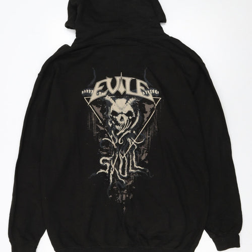 AWDis Mens Black Full Zip Hoodie L Gothic Skull Graphic