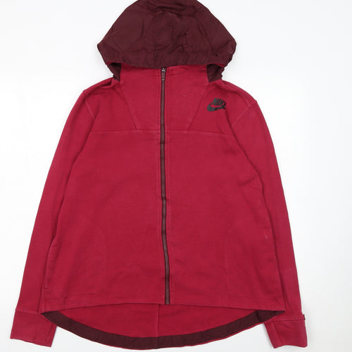 Nike Women's Red Full Zip Hoodie M Cotton Blend Sportswear