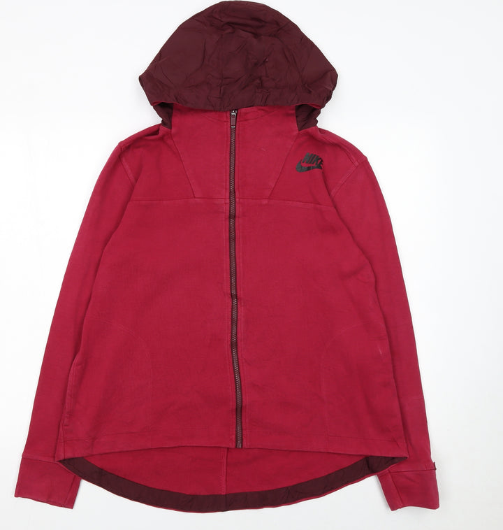 Nike Women's Red Full Zip Hoodie M Cotton Blend Sportswear