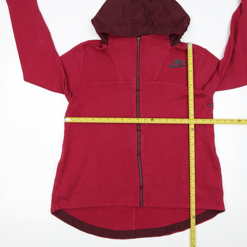 Nike Women's Red Full Zip Hoodie M Cotton Blend Sportswear