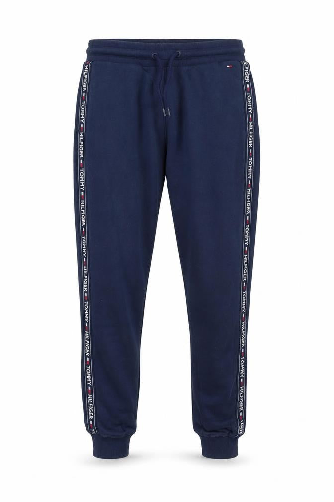 Front view of Tommy Hilfiger Men's Blue Jogger Sweatpants, size S, Logo Trim