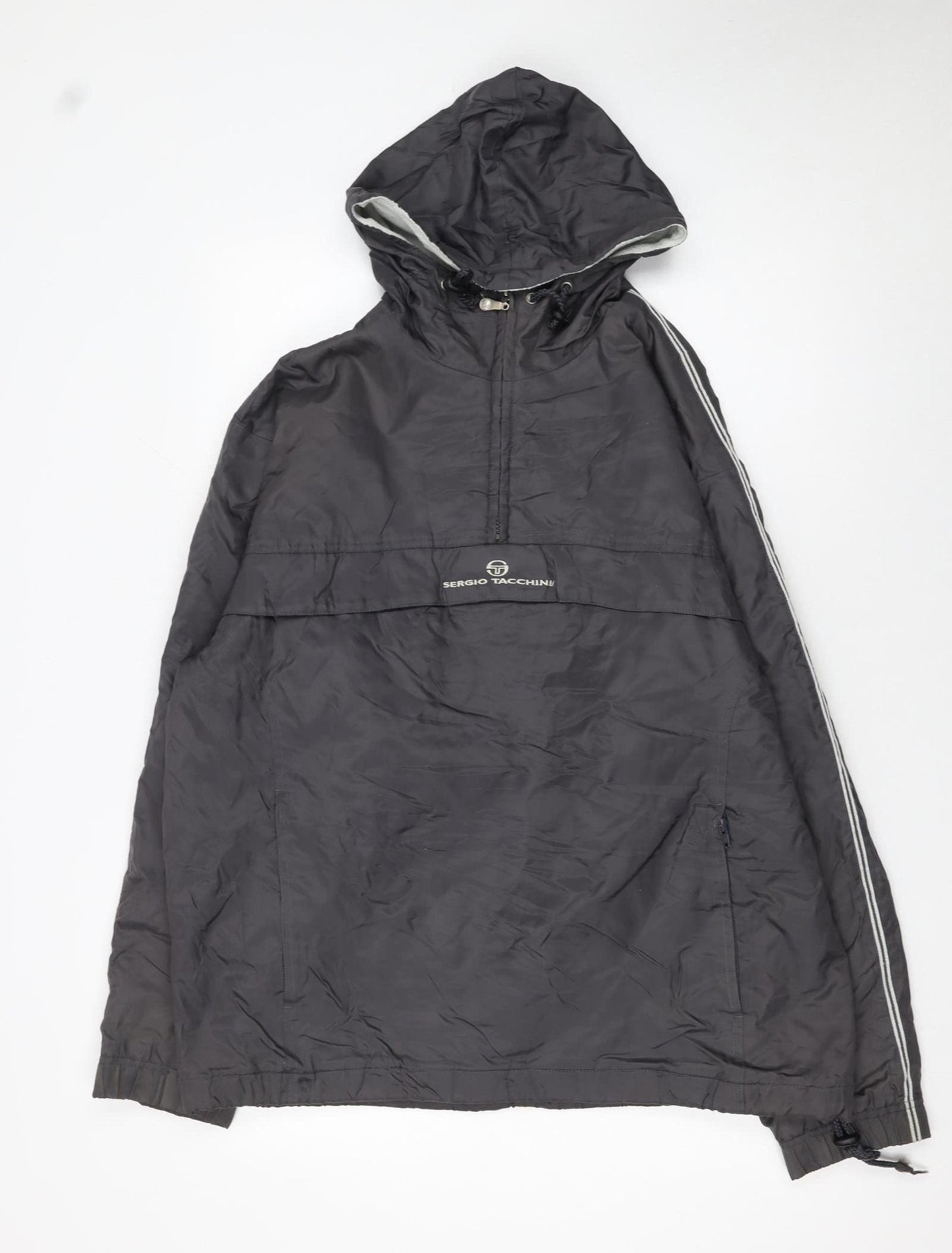 Sergio Tacchini Men's Grey Hooded Anorak Jacket Size M