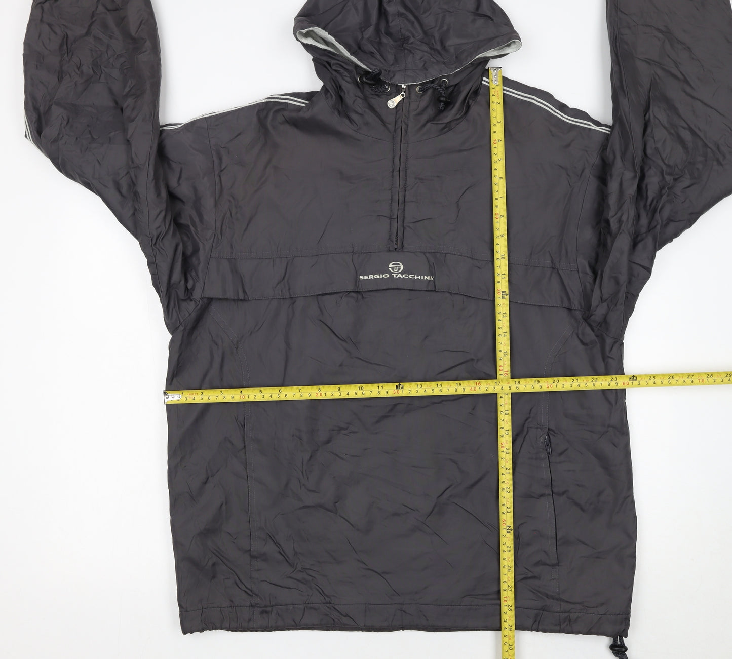 Sergio Tacchini Men's Grey Hooded Anorak Jacket Size M