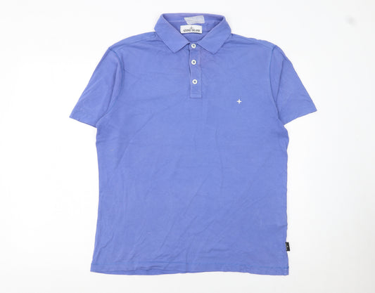 Stone Island Men's Blue Cotton Short Sleeve Polo Shirt XL