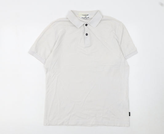 Stone Island Men's White Regular Fit Cotton Polo Shirt L
