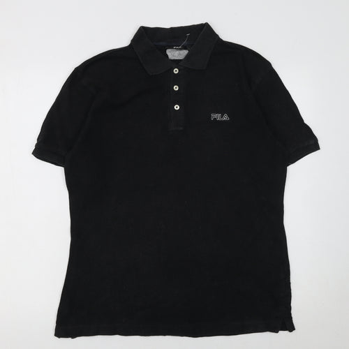 Fila Men’s Black Cotton Polo Shirt Size M Classic Logo Top
