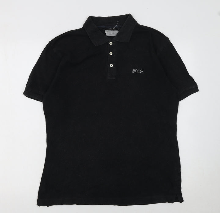 Fila Men’s Black Cotton Polo Shirt Size M Classic Logo Top