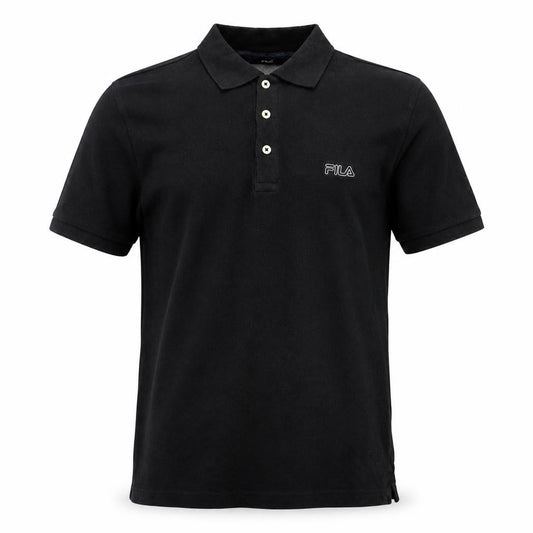 Front view of Fila Men’s Black Cotton Polo Shirt, size M, Classic Logo Top