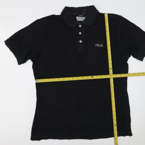 Fila Men’s Black Cotton Polo Shirt Size M Classic Logo Top