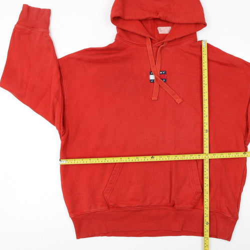 Tommy Jeans Men Red Pullover Hoodie M Cotton Fleece Logo