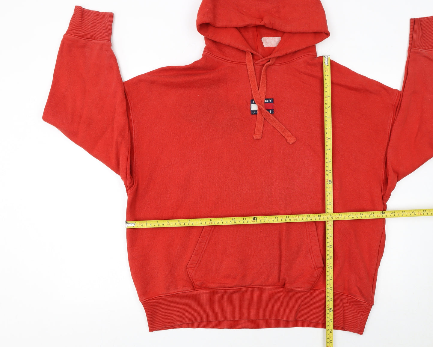 Tommy Jeans Men Red Pullover Hoodie M Cotton Fleece Logo