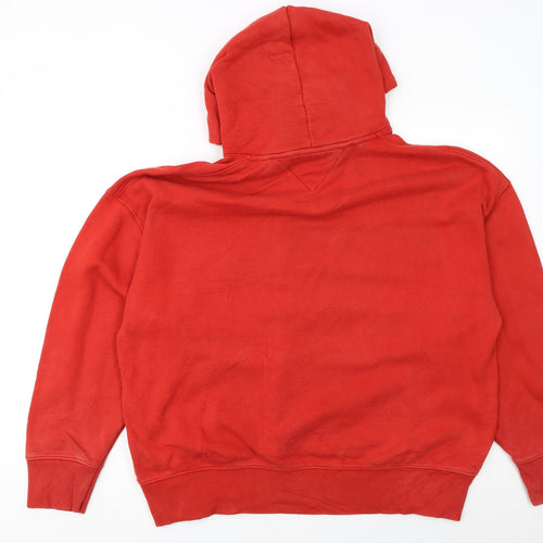 Tommy Jeans Men Red Pullover Hoodie M Cotton Fleece Logo