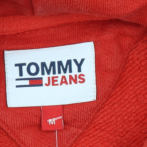 Tommy Jeans Men Red Pullover Hoodie M Cotton Fleece Logo
