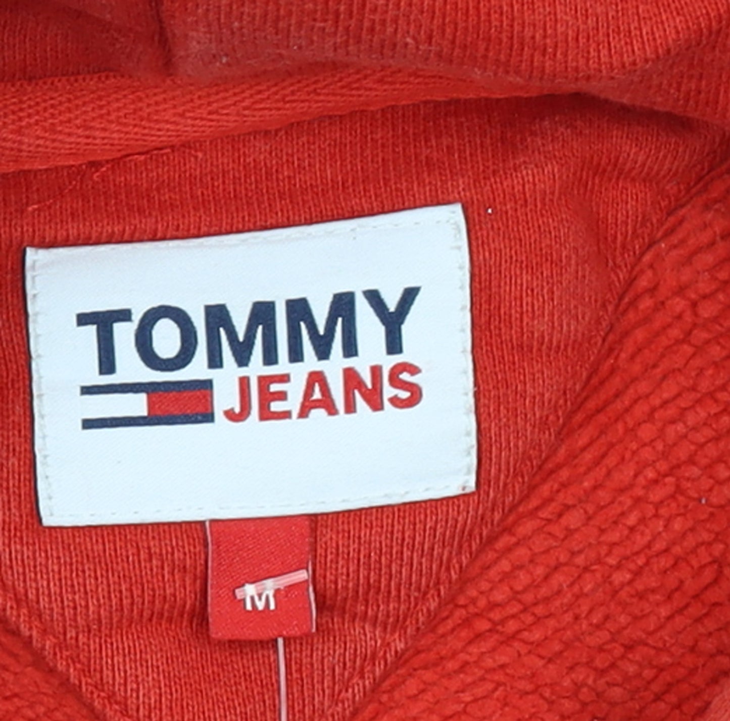 Tommy Jeans Men Red Pullover Hoodie M Cotton Fleece Logo