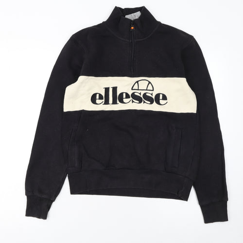 Ellesse Womens Black Beige Half Zip Sweatshirt UK 6