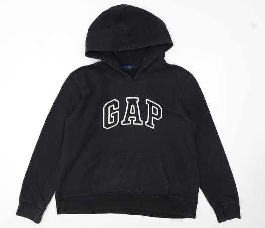 GAP Women Black Pullover Hoodie L Cotton Logo Casual Sweatshirt
