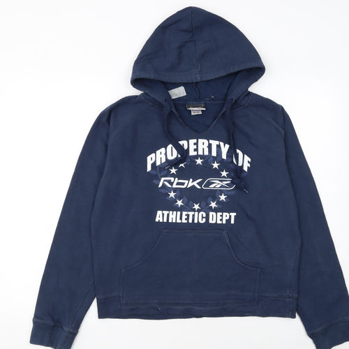 Reebok Womens Navy Pullover Hoodie Size 14 Athletic Dept Logo Hooded Sweatshirt