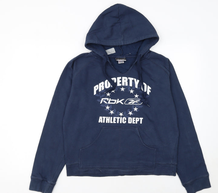 Reebok Womens Navy Pullover Hoodie Size 14 Athletic Dept Logo Hooded Sweatshirt