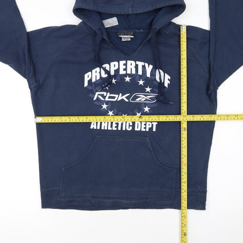 Reebok Womens Navy Pullover Hoodie Size 14 Athletic Dept Logo Hooded Sweatshirt