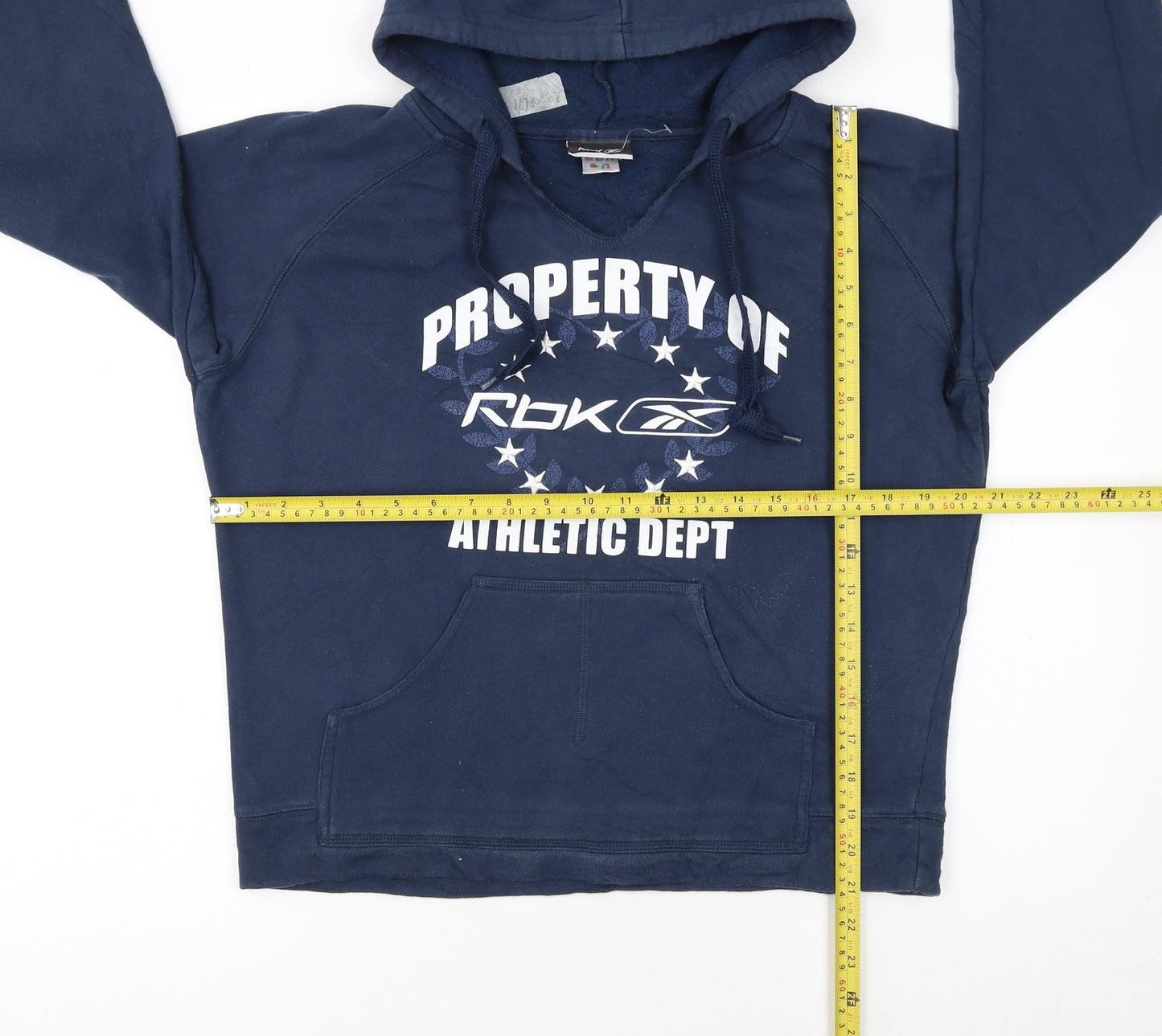 Reebok Womens Navy Pullover Hoodie Size 14 Athletic Dept Logo Hooded Sweatshirt
