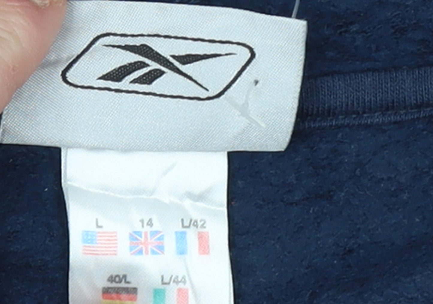 Reebok Womens Navy Pullover Hoodie Size 14 Athletic Dept Logo Hooded Sweatshirt