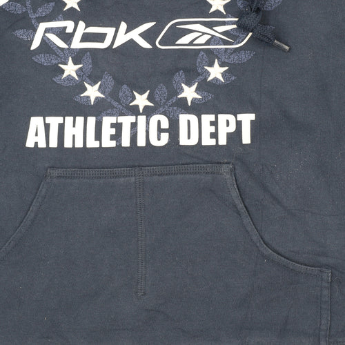 Reebok Womens Navy Pullover Hoodie Size 14 Athletic Dept Logo Hooded Sweatshirt