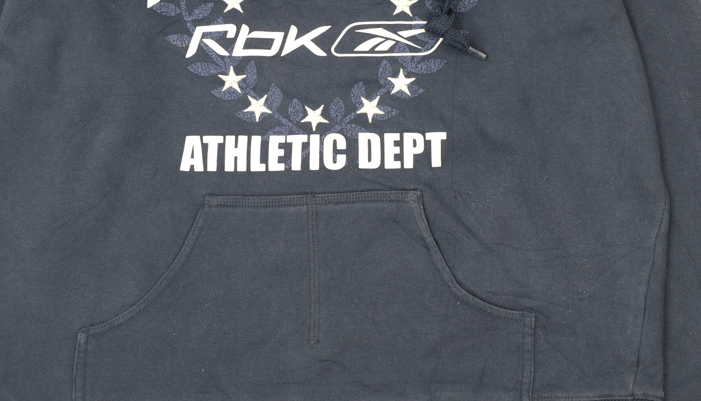 Reebok Womens Navy Pullover Hoodie Size 14 Athletic Dept Logo Hooded Sweatshirt