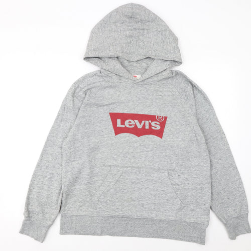 Levi's Men's Grey Pullover Hoodie M Regular Fit Logo Fleece Sweatshirt