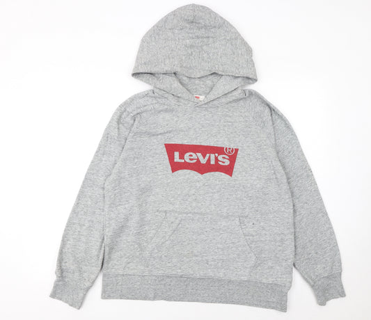 Levi's Men's Grey Pullover Hoodie M Regular Fit Logo Fleece Sweatshirt