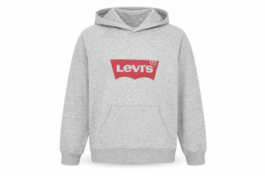 Front view of Levi's Men's Grey Pullover Hoodie M Regular Fit Logo Fleece Sweatshirt