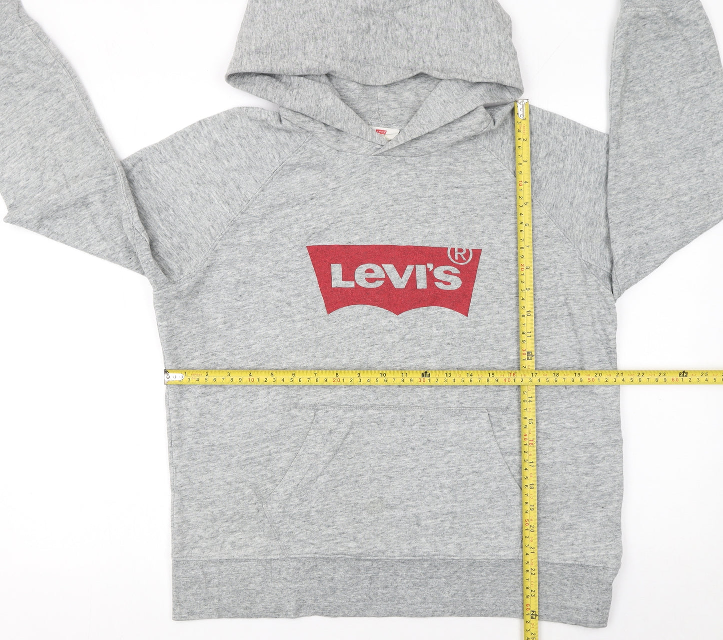 Levi's Men's Grey Pullover Hoodie M Regular Fit Logo Fleece Sweatshirt