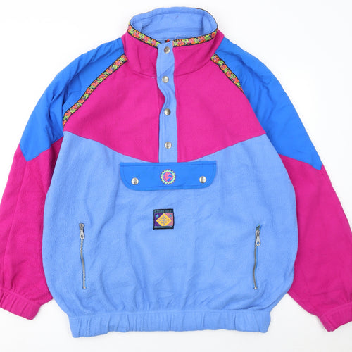 Santos Tenho Womens Blue Pink Fleece Pullover Hoodie XL Colourblock Retro