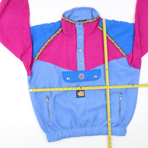 Santos Tenho Womens Blue Pink Fleece Pullover Hoodie XL Colourblock Retro