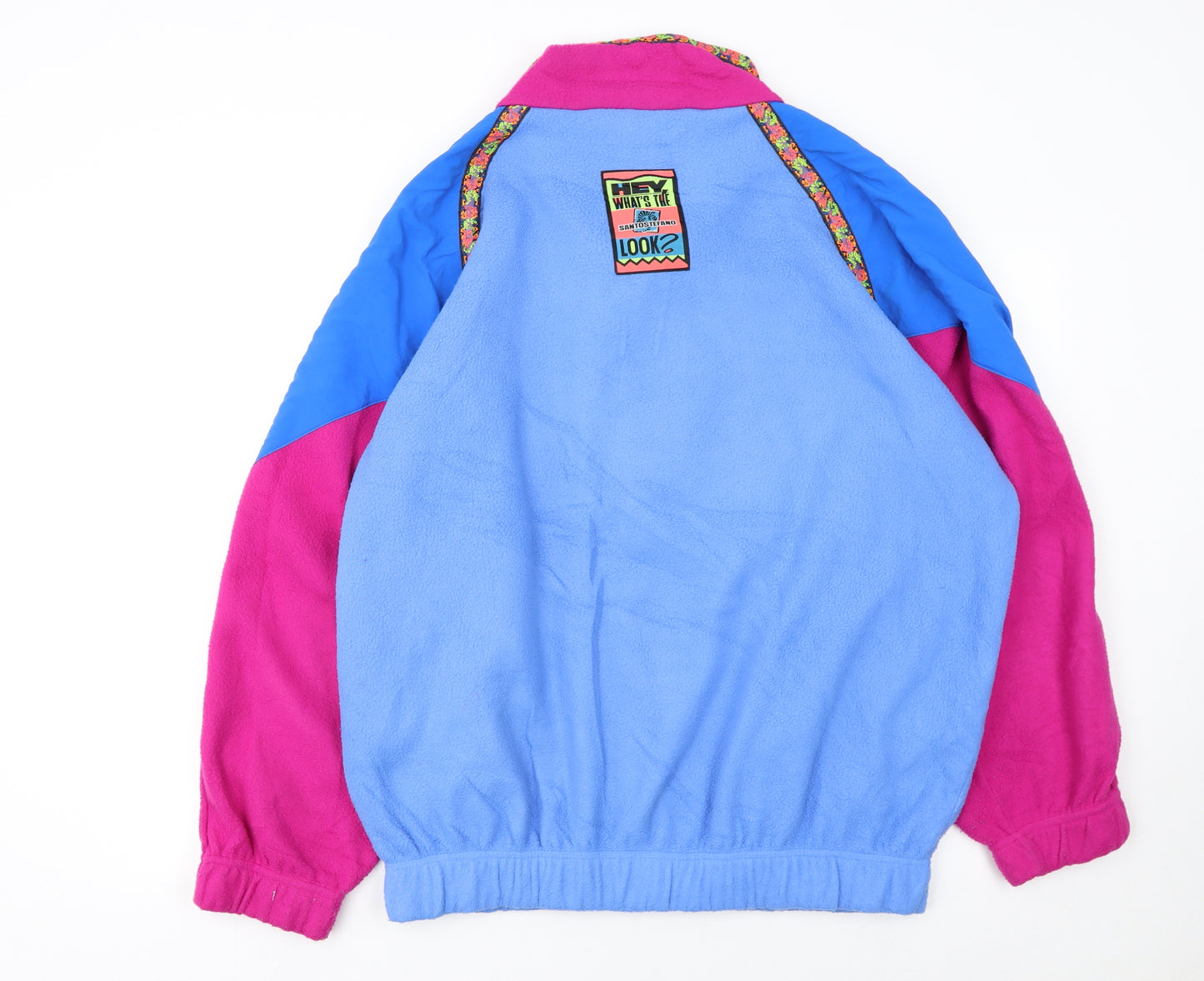Santos Tenho Womens Blue Pink Fleece Pullover Hoodie XL Colourblock Retro