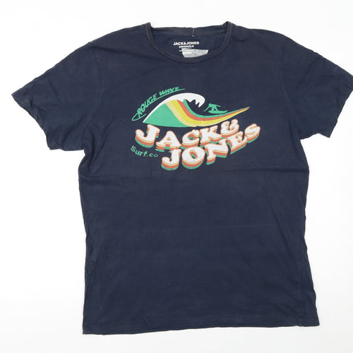 Jack & Jones Men's Blue Surf Graphic Regular Fit T-Shirt L