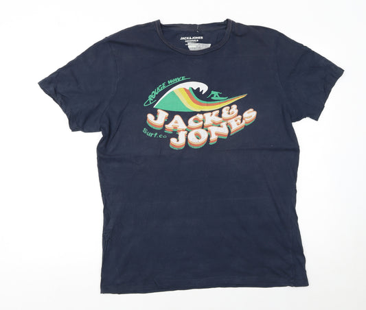 Jack & Jones Men's Blue Surf Graphic Regular Fit T-Shirt L