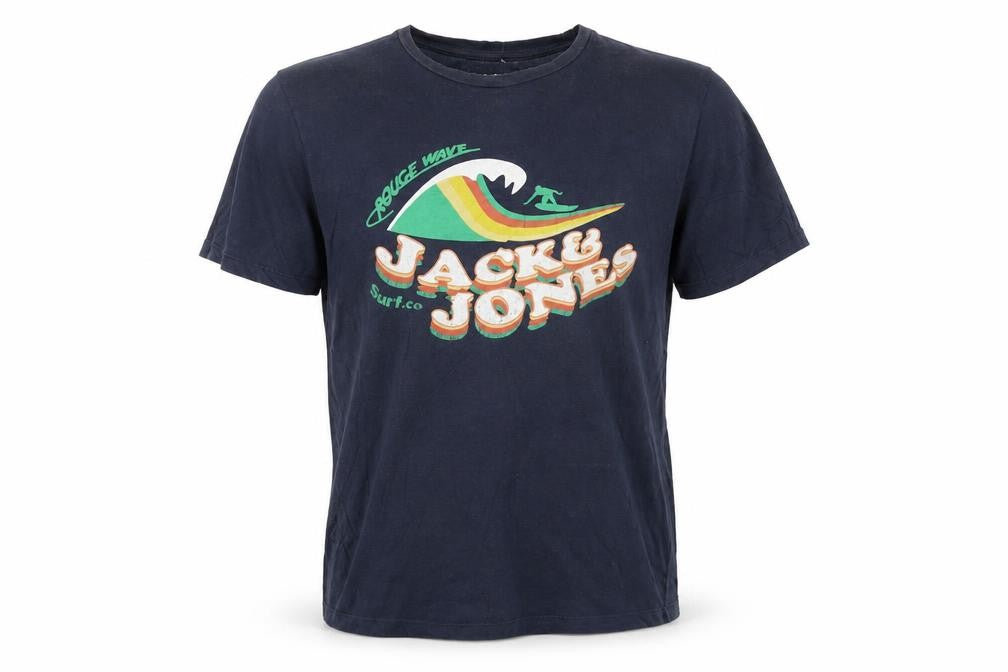 Front view of Jack & Jones Men's Blue Surf Graphic Regular Fit T-Shirt L