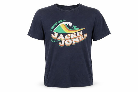 Front view of Jack & Jones Men's Blue Surf Graphic Regular Fit T-Shirt L