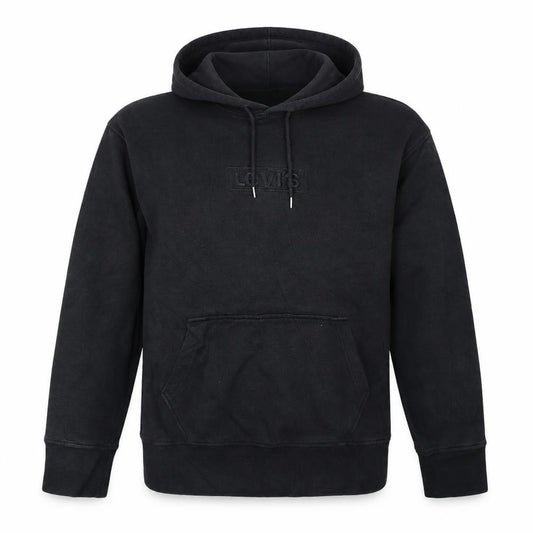 Front view of Levi's Men's Black Pullover Hoodie, size S, Logo Fleece Sweatshirt