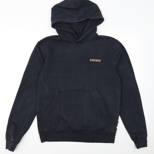 Napapijri Men's Blue Pullover Hoodie Size S Regular Fit Cotton Blend