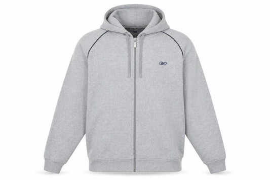Front view of Reebok Men’s Grey Full Zip Hoodie M Regular Fit Sportswear