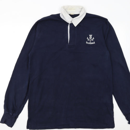 Uneek Men's Blue Scotland Rugby Long Sleeve Polo Shirt XL