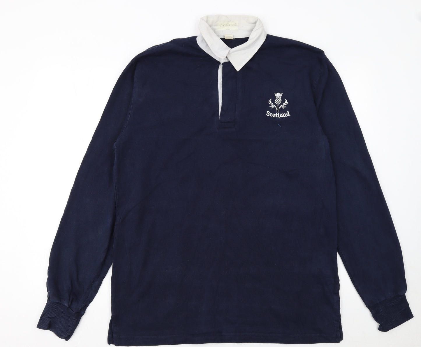 Uneek Men's Blue Scotland Rugby Long Sleeve Polo Shirt XL