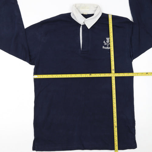 Uneek Men's Blue Scotland Rugby Long Sleeve Polo Shirt XL