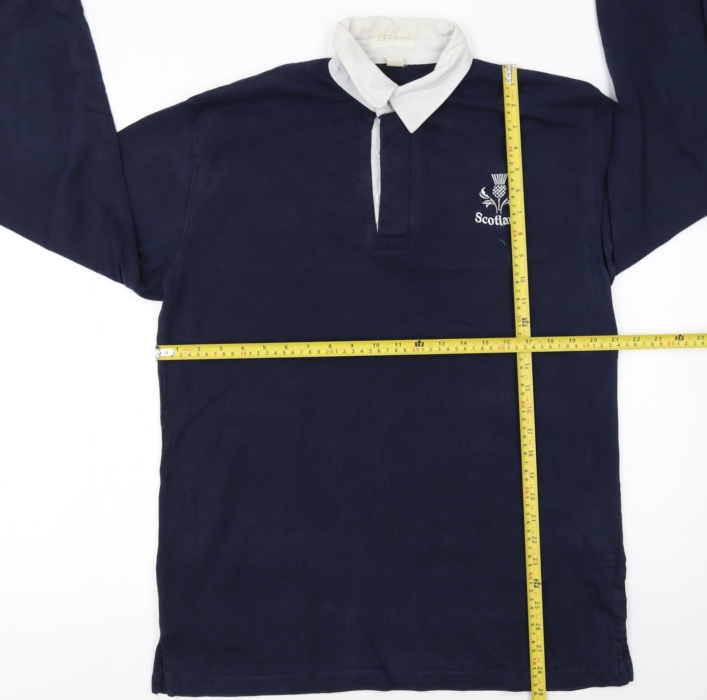 Uneek Men's Blue Scotland Rugby Long Sleeve Polo Shirt XL