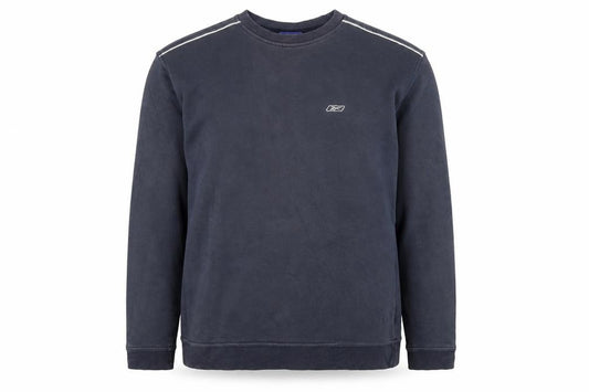 Front view of Reebok men’s blue long sleeve pullover sweatshirt, size L