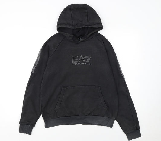 EA7 Emporio Armani Women's Black Pullover Hoodie Size S Cotton Blend